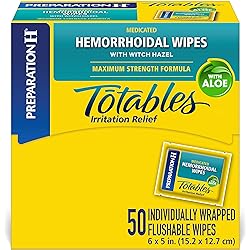 Preparation H Totables Hemorrhoid Flushable Wipes with Witch Hazel for Skin Irritation Relief - 50 Count