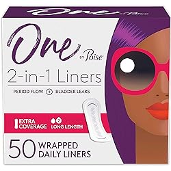 One by Poise Panty Liners 2-in-1 Period & Bladder Leakage Daily Liner, Long, Extra Coverage, 50 Count