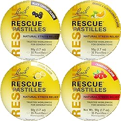 Bach RESCUE Pastilles Variety Pack Natural Stress Relief Lozenges, Homeopathic Flower Essence, Vegetarian, Gluten and Sugar-Free, 4-Pack
