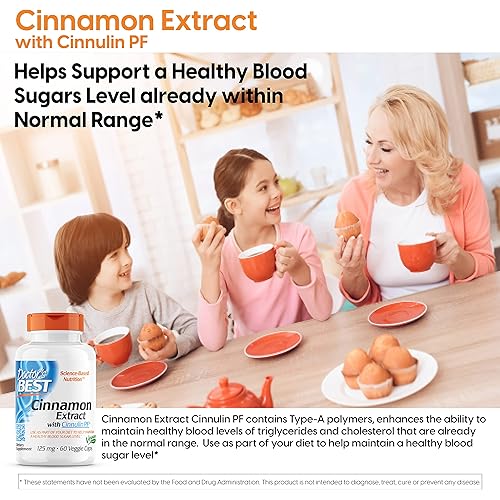 Doctor's Best Cinnamon Extract Cinnulin Pf, Non-GMO, Vegan, Gluten Free, Helps Maintain Blood Sugar Levels, 125 Mg, 60 Veggie Caps DRB-00130