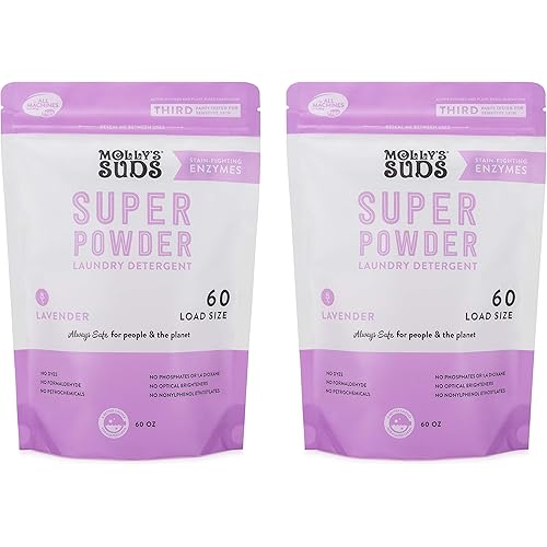 Molly's Suds Super Powder Detergent | Natural Extra Strength Laundry Soap, Stain Fighting & Safe for Sensitive Skin | Earth Derived Ingredients | Lavender Scented, 120 Loads Total 2 Pack