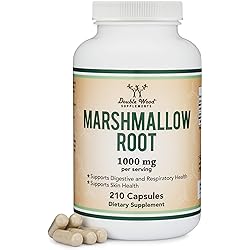 Marshmallow Root Capsules 210 Count, 1,000mg per Serving High in Mucilage to Support Respiratory, Skin and Gut Repair Vegan Safe, Gluten Free, Manufactured in The USA by Double Wood Supplements