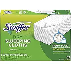 Swiffer Sweeper Dry Mop Refills for Floor Mopping and Cleaning, All Purpose Floor Cleaning Product, Unscented, 52 Count Packaging May Vary