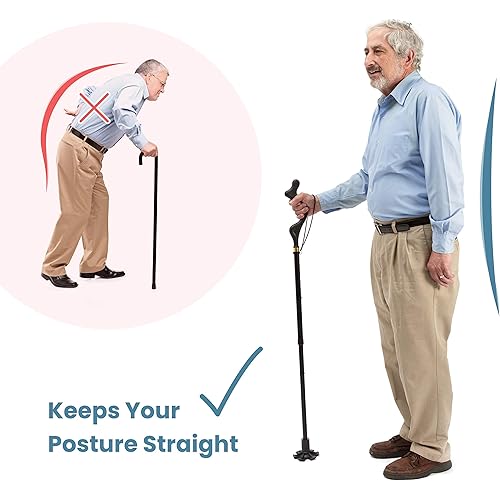 walking cane for men and walking canes for women special balancing - cane walking stick have 10 Adjustable Heights - self standing folding cane, portable collapsible cane, Comfortable