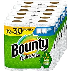 Bounty Quick-Size Paper Towels, White, 12 Family Rolls = 30 Regular Rolls Packaging May Vary