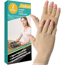 2 Pairs Arthritis Compression Gloves for Relieve Rheumatoid Arthritis, Osteoarthritis, Carpal Tunnel, Joint Pain, Open Fingerless Gloves, Fit for Women and Men to Daily Work and Computer Typing Coffee, Medium