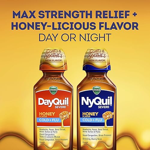 Vicks DayQuil & NyQuil Severe Honey Cold and Flu Medicine, 12 oz Each, Maximum Strength, Relieves Cough, Sore Throat, Fever, Congestion