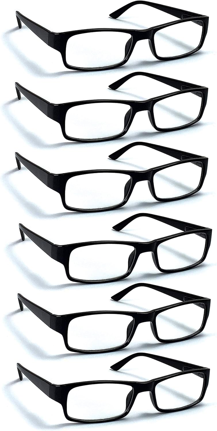6 Pack Reading Glasses by BOOST EYEWEAR, Traditional Black Frames, with Spring Loaded Hinges