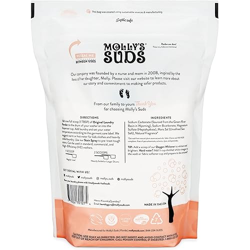 Molly's Suds Original Laundry Detergent Powder | Natural Laundry Detergent for Sensitive Skin | Earth-Derived Ingredients, Stain Fighting | Rosé Scented, 120 Loads