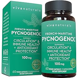 Pycnogenol 100mg from French Maritime Pine Bark Extract - Healthy Blood Circulation Supplements, Powerful Antioxidant Protection, Joint Support and Immune Support 60 Veggie Capsules