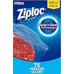 Ziploc Quart Food Storage Freezer Bags, Grip 'n Seal Technology for Easier Grip, Open, and Close, 75 Count