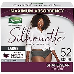 Depend Silhouette Incontinence Underwear, Large 40–52" Waist, Maximum Absorbency, Black, 52 Count 2 Packs of 26
