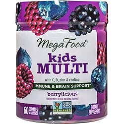 MegaFood Kids Multi Gummy for Ages 4 Multivitamin with C, D, Zinc & More for Immune & Brain Support - Gluten-Free, Non-GMO - Berrylicious Flavor - 60 Gummies 30 Servings