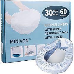 MINIVON Bedpan Liners with Super Absorbent Pads - Value Pack 30 Count - Bed pan Bag Disposable Pulling String, Medical Grade & Universal Fit Bed Pan, for Bedridden Patients, Elderly Senior, Bedbound