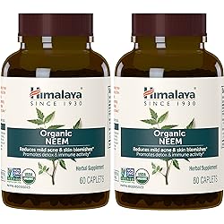 Himalaya Organic Neem, Mild Acne Relief for Clear, Smooth & Radiant Looking Skin, 600 mg, 60 Caplets, 4 Month Supply, 2 Pack