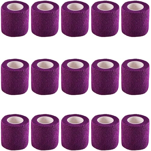 KISEER 15 Pack 2” x 5 Yards Self Adhesive Bandage Breathable Cohesive Bandage Wrap Rolls Elastic Self-Adherent Tape for Stretch Athletic, Sports, Wrist, Ankle Purple