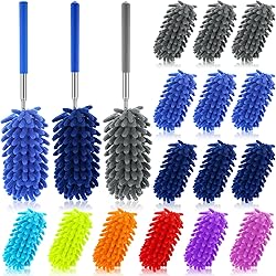 18 Pack Microfiber Duster for Cleaning Include 3 Pack Washable Duster with 15 Pcs Microfiber Heads, Small Reusable Duster Extendable Duster Microfiber Hand Duster for Cleaning Furniture Car Blind