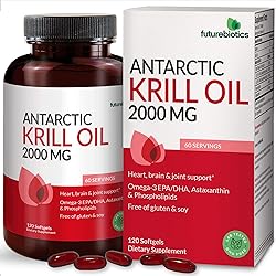 Futurebiotics Antarctic Krill Oil 2000mg with Astaxanthin, Omega-3s EPA, DHA and Phospholipids - 100% Pure Premium Krill Oil Heavy Metal Tested, Non GMO – 120 Softgels