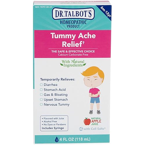 Dr. Talbot's Tummy Ache Relief Liquid Medicine with Natural Ingredients for Children, Includes Syringe, Apple Juice Flavor, 4 Fl Oz