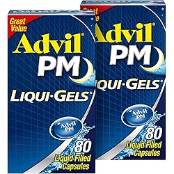 Advil PM Pain Reliever and Nighttime Sleep Aid, Pain Medicine with Ibuprofen for Pain Relief and Diphenhydramine Citrate for a Sleep Aid - 80 Coated Caplets, Pack of 2