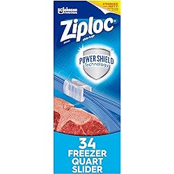 Ziploc Quart Food Storage Freezer Slider Bags, Power Shield Technology for More Durability, 34 Count