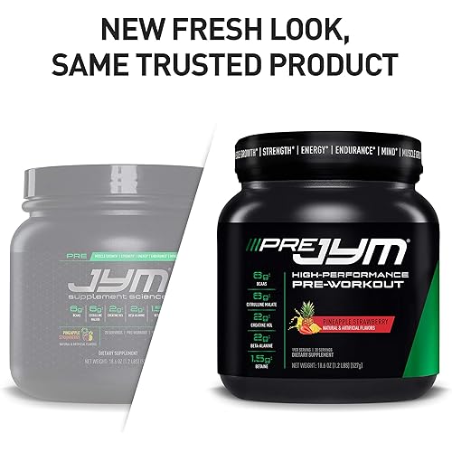 Pre JYM Pre Workout Powder - BCAAs, Creatine HCI, Citrulline Malate, Beta-Alanine, Betaine, and More | JYM Supplement Science | Rainbow Sherbert Flavor, 20 Servings