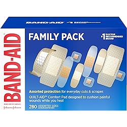 Band-Aid Brand Adhesive Bandage Family Variety Pack, Sheer & Clear Flexible Sterile Bandages with Hurt-Free, Breathable Technology for First Aid Wound Care, Assorted Sizes, 280 ct