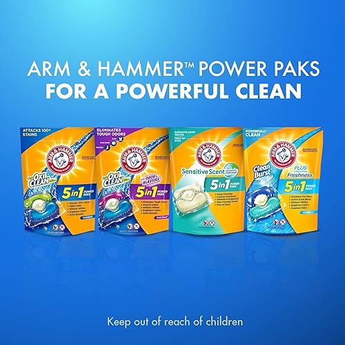 ARM & HAMMER Plus OxiClean with Odor Blasters 5-in-1 Liquid Laundry Detergent Power Paks, High Efficiency HE, 42 Count