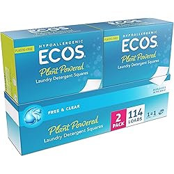 ECOS Plastic-Free Liquidless Laundry Detergent Sheets, Free & Clear, 57 Detergent Sheets Pack of 2