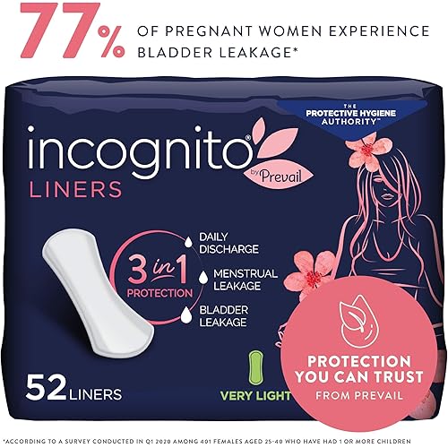 Incognito by Prevail | 3-in-1 Protective Liner for Menstrual and Bladder Leaks | 52 Count