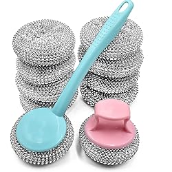 10 Pack Stainless Steel Sponges, Scrubbing Scouring Pad, Steel Wool Scrubber for Kitchens, Bathroom and More