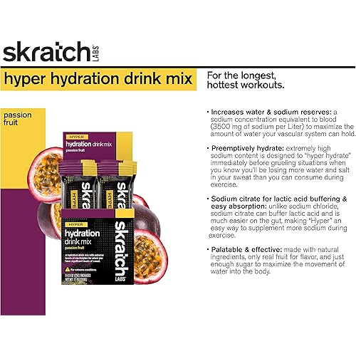 SKRATCH LABS Hyper Hydration Drink Mix, Passion Fruit, 8 pack single serving - High Sodium, Electrolyte Drink Powder Developed for Athletes in Extreme Conditions