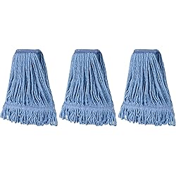 Matthew Cleaning Heavy Duty Mop Head Commercial Replacement for General and Floor Cleaning, Wet Industrial Blue Cotton Looped End String Head Refill Pack of 3 Blue