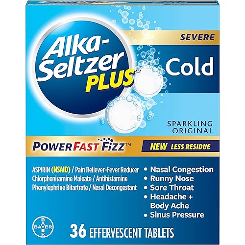 ALKA-SELTZER PLUS Severe Cold Sparkling Original POWERFAST Fizz EFFERVESCENT Tablets 36CT