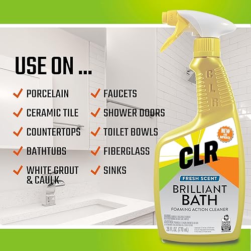CLR Brilliant Bath Foaming Bathroom Cleaner Spray - Dissolves Calcium, Lime, and Soap Scum - Fresh Scent, 26 Ounce Bottle Pack of 4