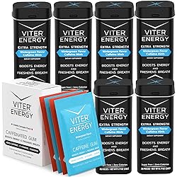 Viter Energy Extra Strength Caffeine Mints Wintergreen Flavor 6 Pack and Caffeine Gum Variety Flavor Sampler Pack Bundle - Caffeine, B Vitamins, Sugar Free, Vegan, Powerful Energy & Focus Booster