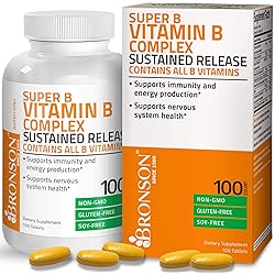 Bronson Super B Vitamin B Complex Sustained Slow Release Vitamin B1, B2, B3, B6, B9 - Folic Acid, B12 Contains All B Vitamins 100 Tablets