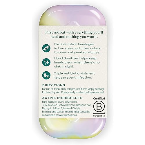 Welly Quick Fix Colorwash, On The Go First Aid Kit, Assorted Bandages, Ointments, and Hand Sanitizer, Tie Dye Patterns, 2 Pack