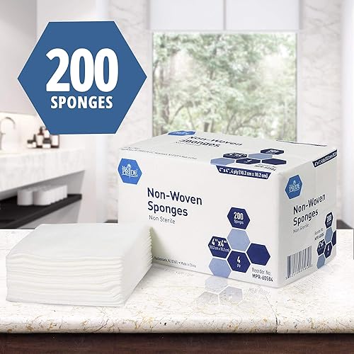 Medpride Surgical Sponges 4'' x 4'' 200 Pack - Gauze Pads Non sterile - First Aid Wound Care Dressing Sponge – Νοn-Woven Medical, Non-Adherent Mesh Bandages – Absorbent for Injuries – 4 Ply