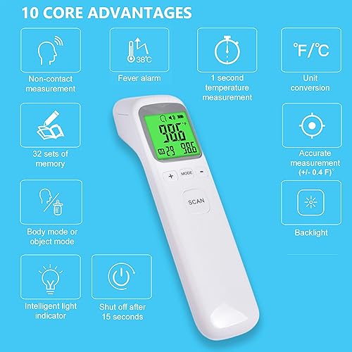 SANSHIELD Non-Contact Thermometer for Adult Kid Elderly, Forehead Infrared Thermometer, Touchless Digital Thermometer, Body Temperature Scanner for Fever, Body and Object Mode, Batteries NOT Included