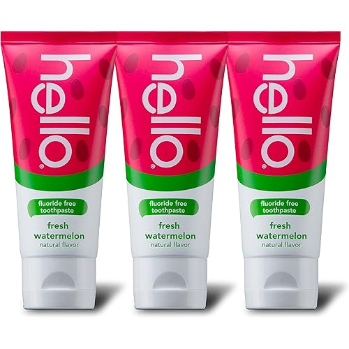 Hello Watermelon Kids Toothpaste, Fluoride Free Kid Toothpaste, Safe to Swallow Toddler Toothpaste and Baby Toothpaste, No Artificial Sweeteners, No SLS, Gluten Free, Pack of 3, 4.2 OZ Tubes
