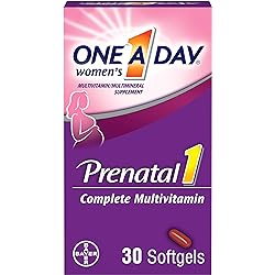 One A Day Women's Prenatal 1 Multivitamin including Vitamin A, Vitamin C, Vitamin D, B6, B12, Iron, Omega-3 DHA & more, 30 Count - Supplement for Before, During, Post Pregnancy