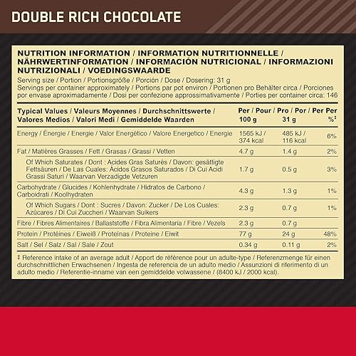 Optimum Nutrition Gold Standard 100% Whey Protein Powder, Double Rich Chocolate 10 Pound Packaging May Vary