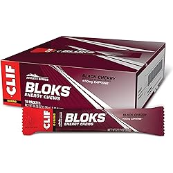 CLIF BLOKS Energy Chews - Black Cherry with 50mg Caffeine - Non-GMO - Plant Based Food - Fast Fuel for Cycling and Running-Workout Snack 2.1 Ounce Packet, 18 Count - Assortment May Vary