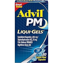 Advil PM Liqui-Gels Pain Reliever and Nighttime Sleep Aid, Pain Medicine with Ibuprofen for Pain Relief and Diphenhydramine HCL for a Sleep Aid - 80 Liquid Filled Capsules