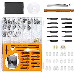 Upgraded All-in-One Magnetic Eyeglass Repair kit with Magnifying Glass, Repair Tool Kit with 12 Interchangeable Screwdriver Bits, Nose Pads, Screws and Tweezer for Eyeglass, Sunglass, Watch, Laptop