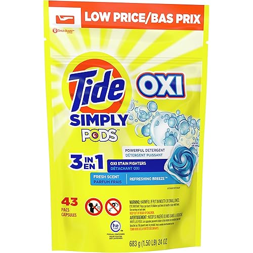 Tide Simply PODS Oxi Laundry Detergent Soap Pods, Refreshing Breeze, 43 Pac Capsules,24 Ounces