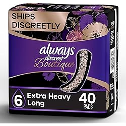 Always Discreet Boutique Incontinence Pads, Extra Heavy Absorbency, Long Length, Total 40 Count