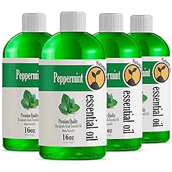 4 Pack 16oz - Bulk Size Peppermint Essential Oil 64 Ounce Total - Therapeutic Grade Essential Oil - 16 Fl Oz Bottles