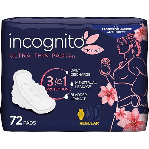 Incognito by Prevail | 3-in-1 Protective Ultra Thin Pad with Wings for Menstrual & Bladder Leaks | Regular Absorbency | 72 Count